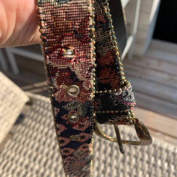 Vintage 80s Tapestry Statement Retro Boho Waist Belt - Picture 9 of 15